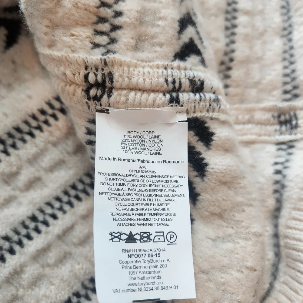 Tory Burch Cream and Black Open-Front Cardigan